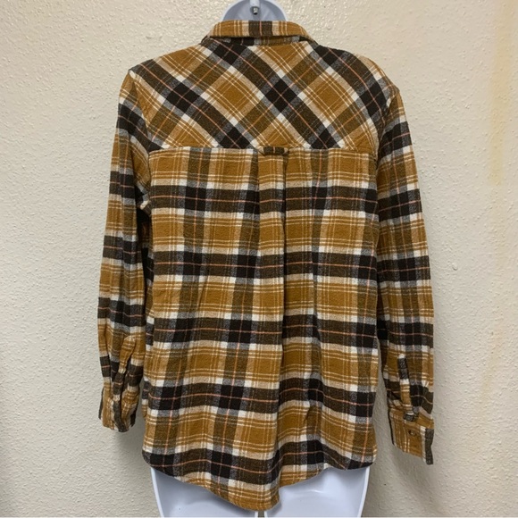Arizona Jean Co. Flannel Button Down Shirt Size LYellow Brown Plaid Long Sleeve - Picture 2 of 9